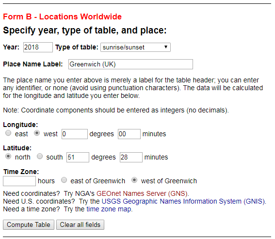 Sampling information: date; sunrise and sunset time at each sampling